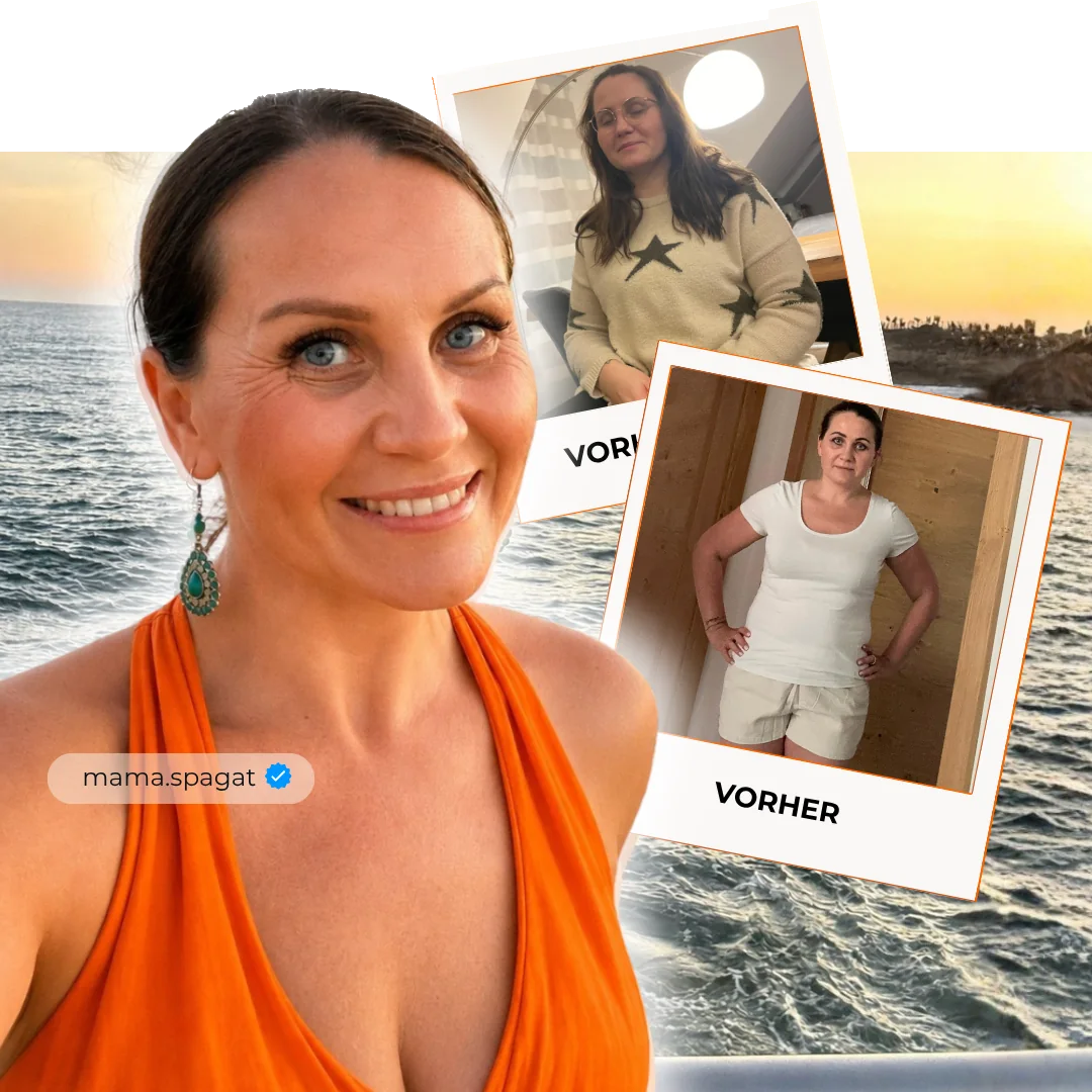 Vanessa Reinthaller heute, daneben zwei Vorher-Fotos